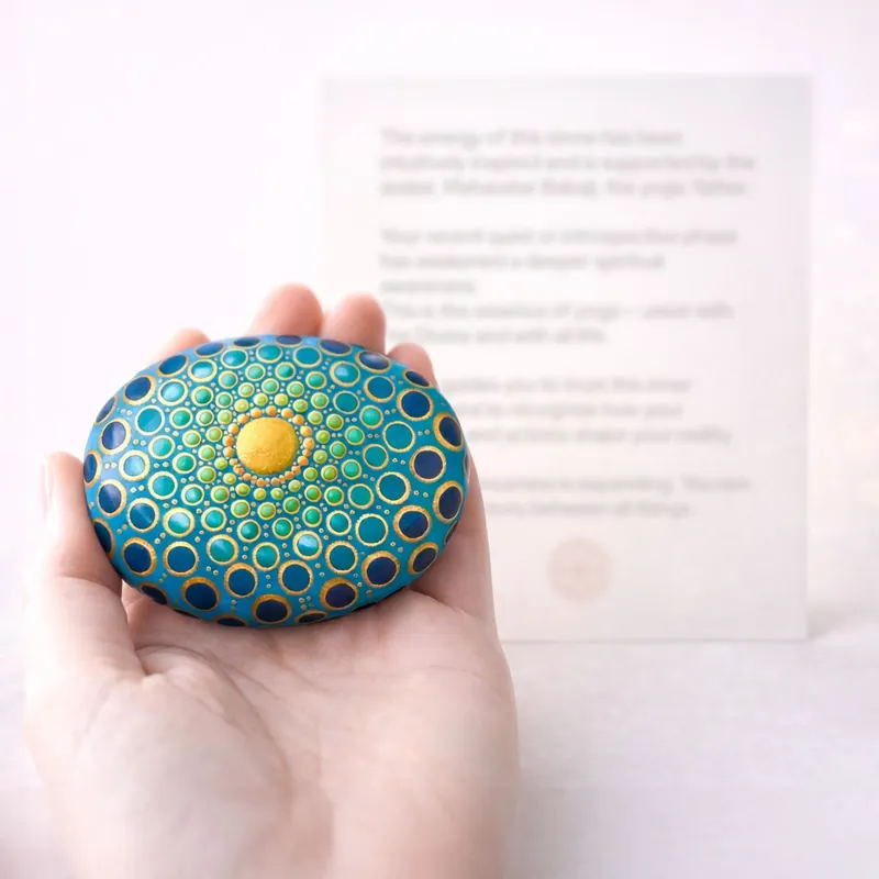 a dot mandala stone with a message card