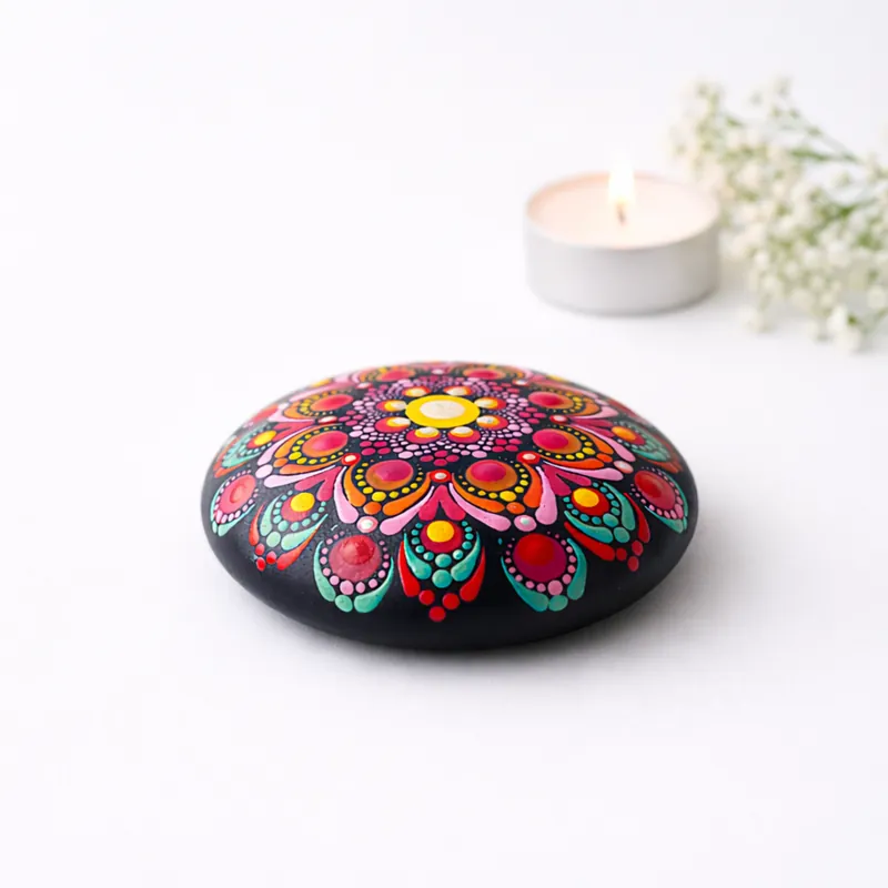 ash memorial stone painted with dot mandala