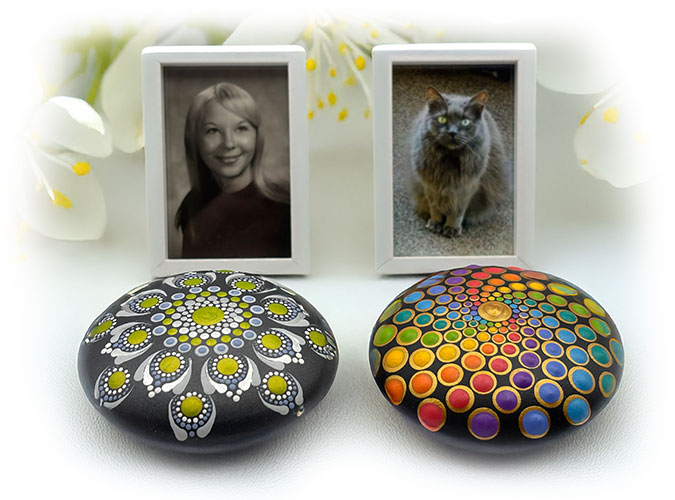 Dot mandala memorial stones made with ashes